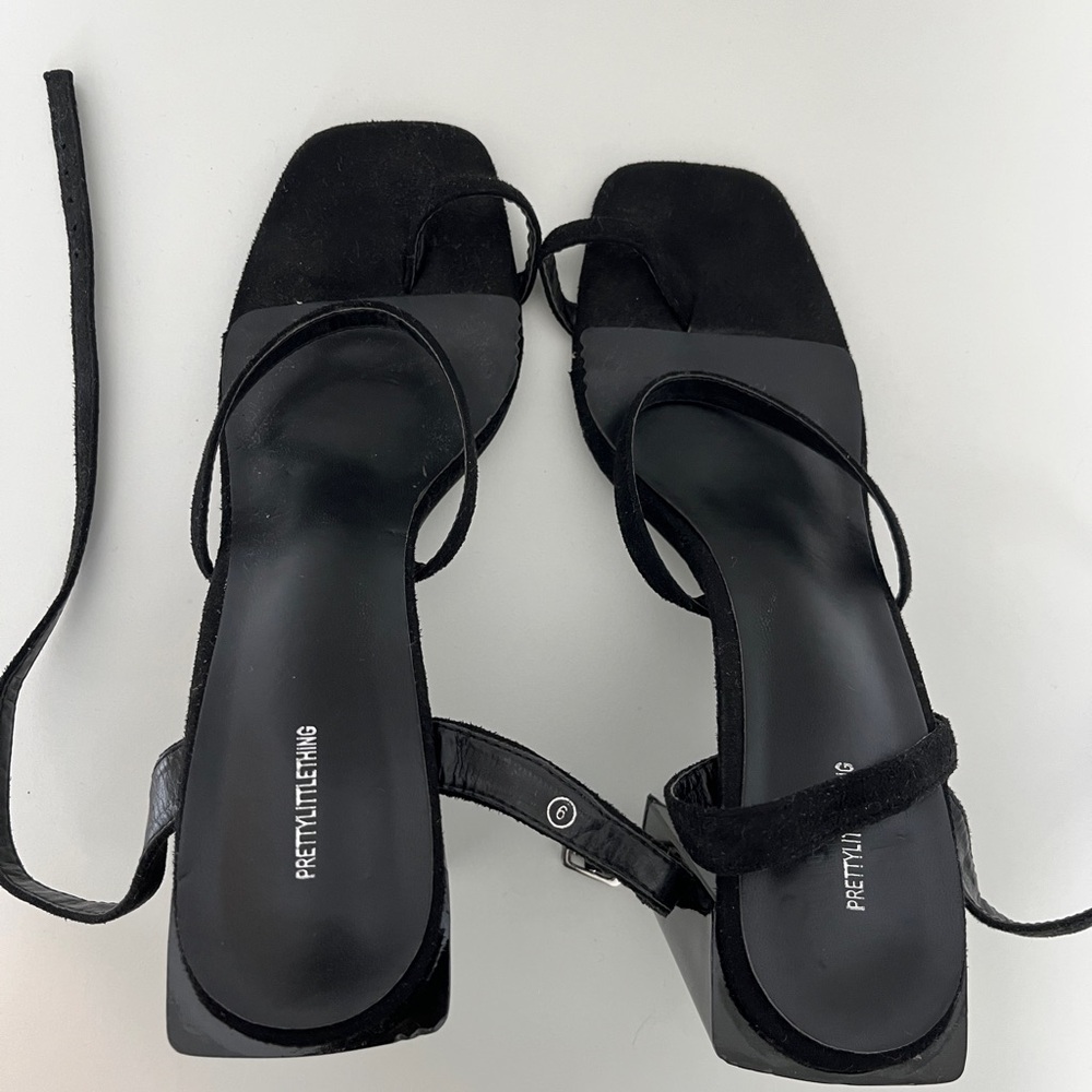PrettyLittleThing Black Strappy Heels